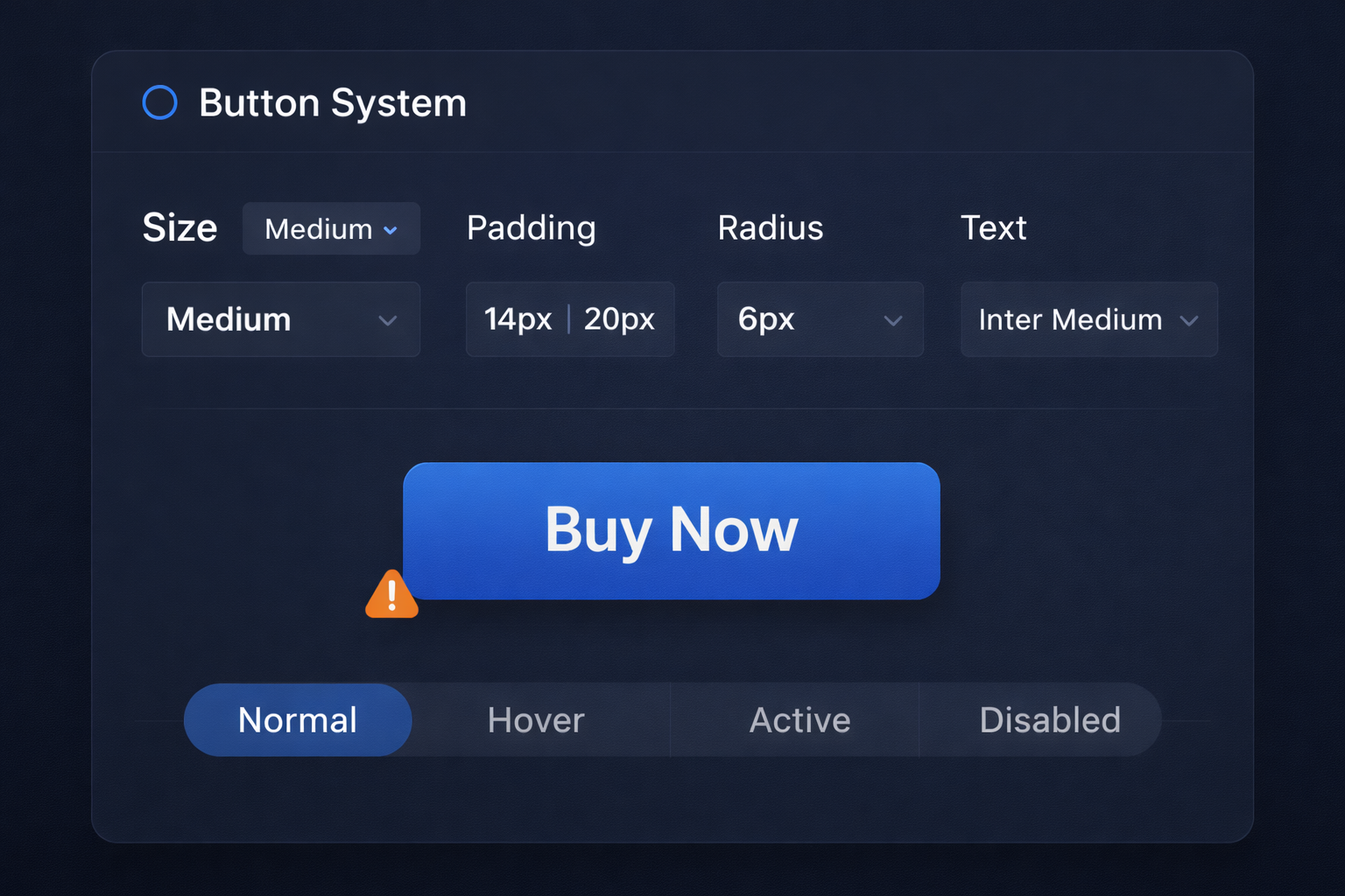 Button system controls padding radius typography and states